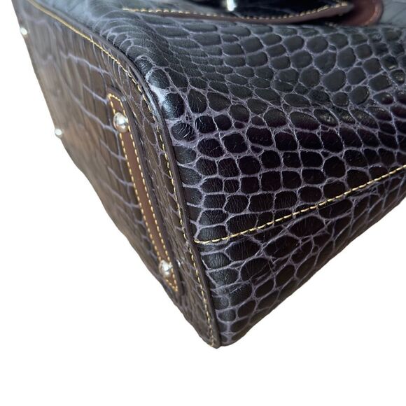 DOONEY & BOURKE Brown Crocodile Embossed Leather Hobo Shoulder Handbag - Picture 11 of 15